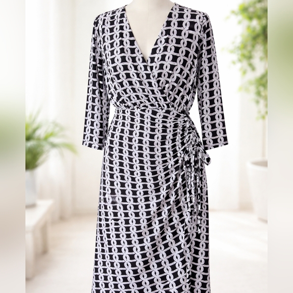 London Times Dresses & Skirts - London Times NWT Black & White Geo Wrap Dress, Size 18W